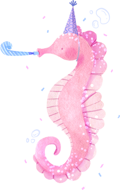 Watercolor Seahorse with Party Hat and Horn